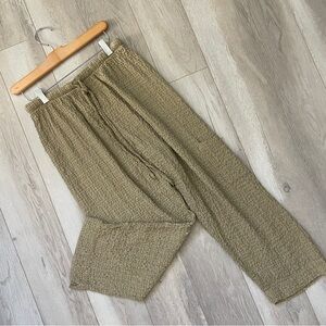 Mill Valley Pants check crinkle straight leg pull on womens Olive small natural